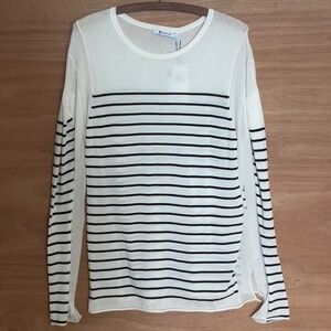 NWT T by Alexander Wang sheer striped top size L large black white MSRP $275